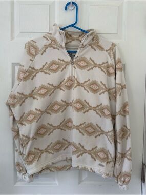 Hollister Women’s Cream Patterned Half-Zip Fleece Sweater